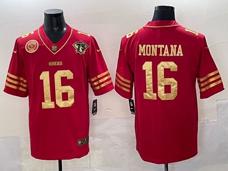 Men San Francisco 49ers #16 Montana Red 75th Nike Limited NFL 2025 Jersey style 08->san francisco 49ers->NFL Jersey